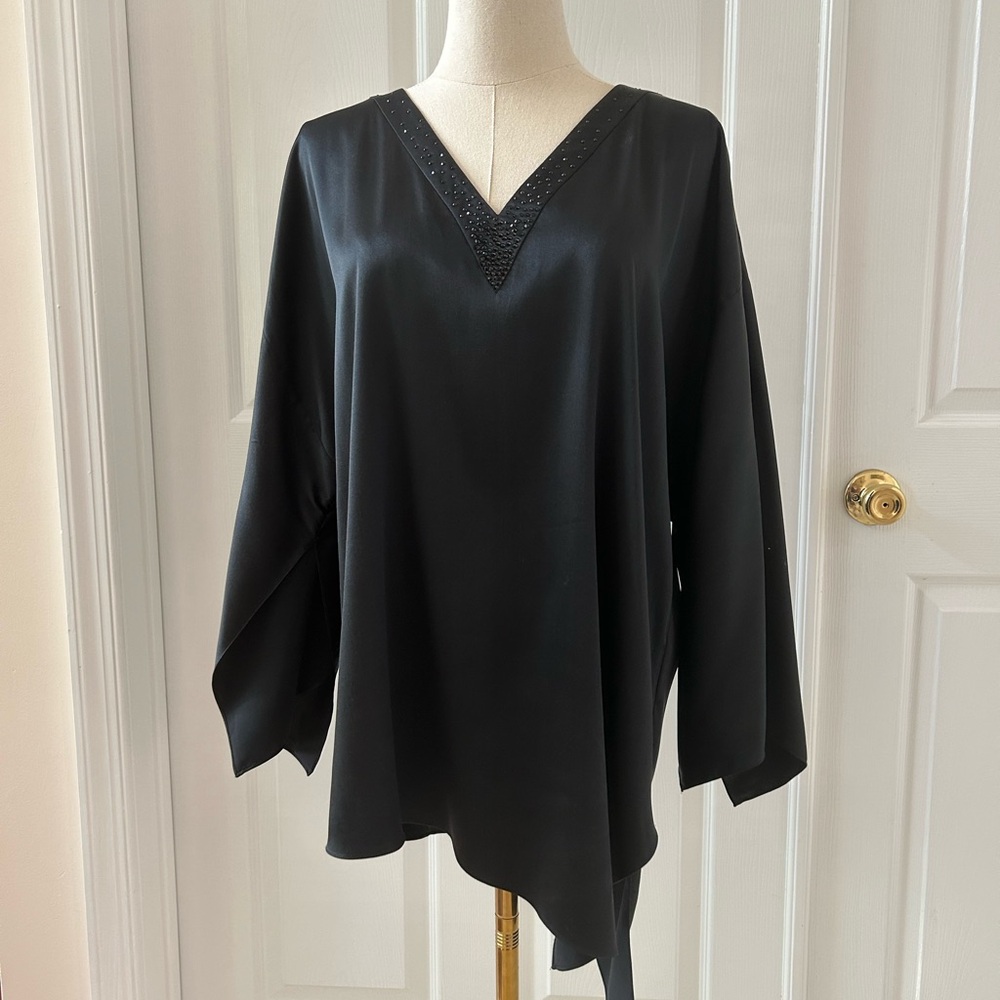 Black V neck ,satin ,silk top